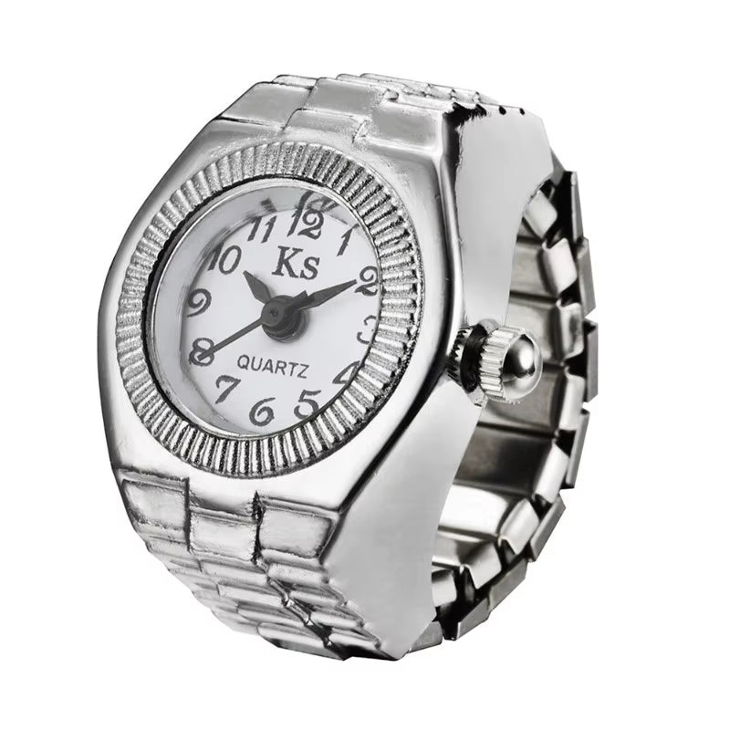 Minimalist Fashion Punk Watch Rings Versatile Small Couple Finger Watch Vintage Mini Clock Creative Ring Hand Decoration Jewelry