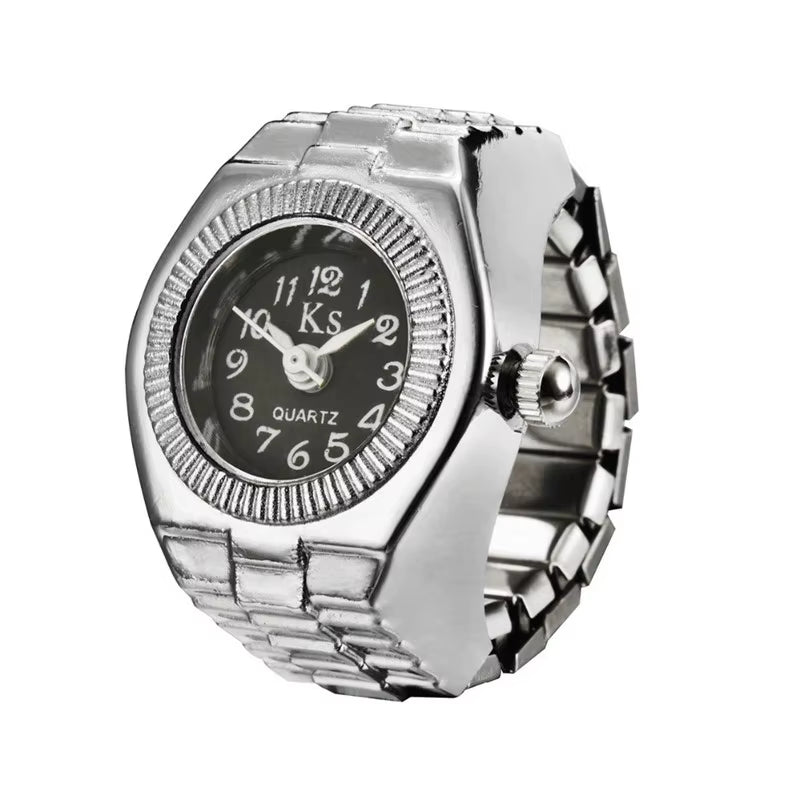 Minimalist Fashion Punk Watch Rings Versatile Small Couple Finger Watch Vintage Mini Clock Creative Ring Hand Decoration Jewelry