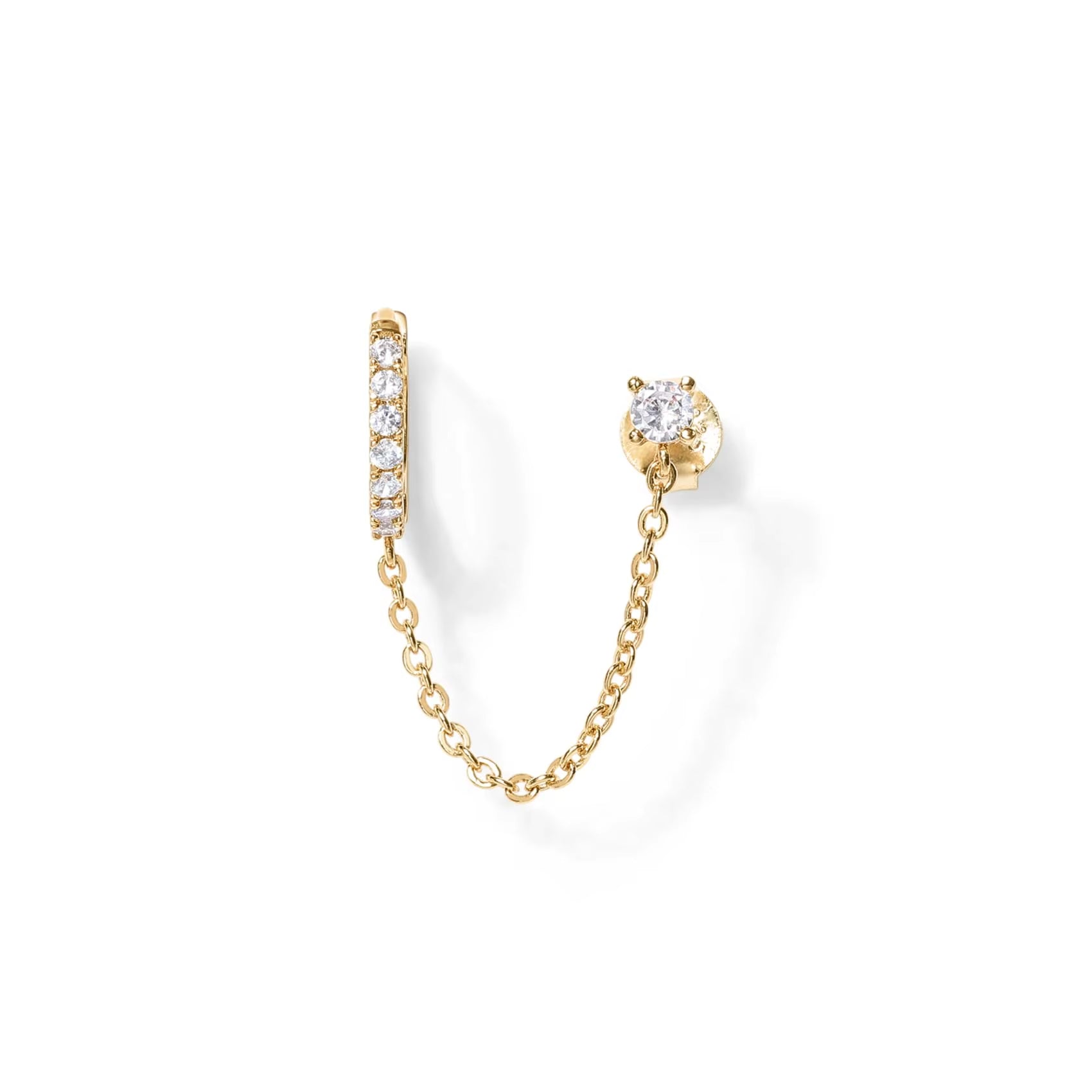 Shevalue 14K Gold Chain Earrings for Women Fashion Double Piercing Dangle Chain Huggie Hoop Earrings New Cubic Zirconia Stud Ear