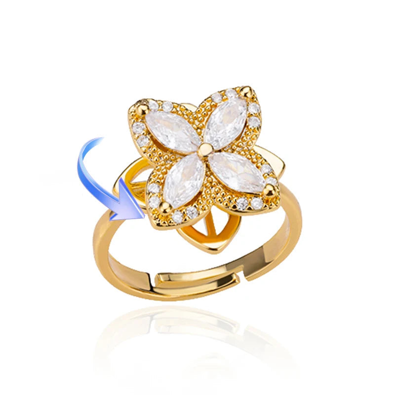 Four Clover Rotating Anxiety Rings for Women Gold Color Adjustable Stainless Steel Wedding Ring Aesthetic Jewelry Gift Anillos