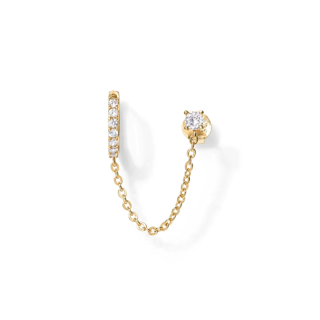 Shevalue 14K Gold Chain Earrings for Women Fashion Double Piercing Dangle Chain Huggie Hoop Earrings New Cubic Zirconia Stud Ear